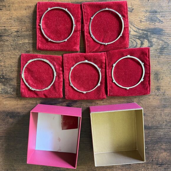 Set of 5 Affinity Diamond Sterling Silver Bangle Bracelets 925 Vintage 8 Inch - Picture 5 of 15